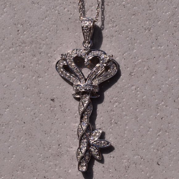 Diamond Key Necklace in White Gold